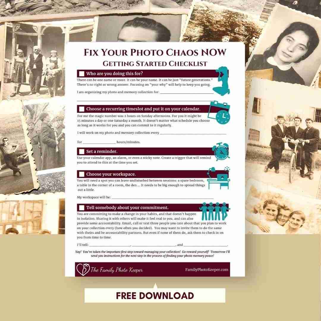 checklist against backdrop of old family photo memories