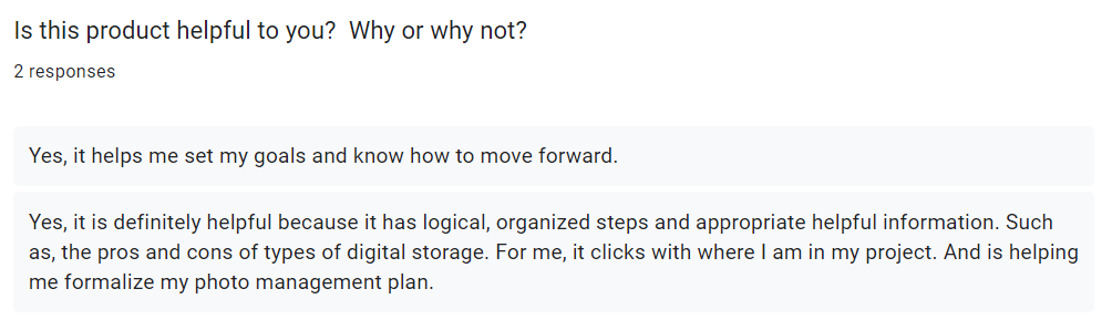 Two testimonials for the Create Your Photo Management Plan